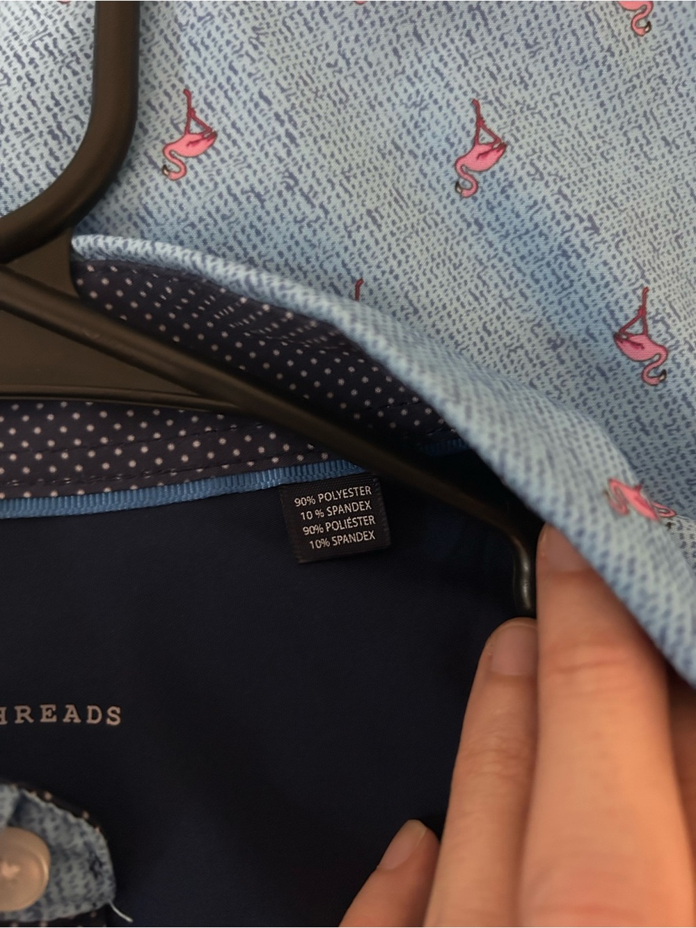 Men's Light Blue Short-Sleeve Button-Down Shirt with Flamingo Print, Size S - Picture 5 of 7